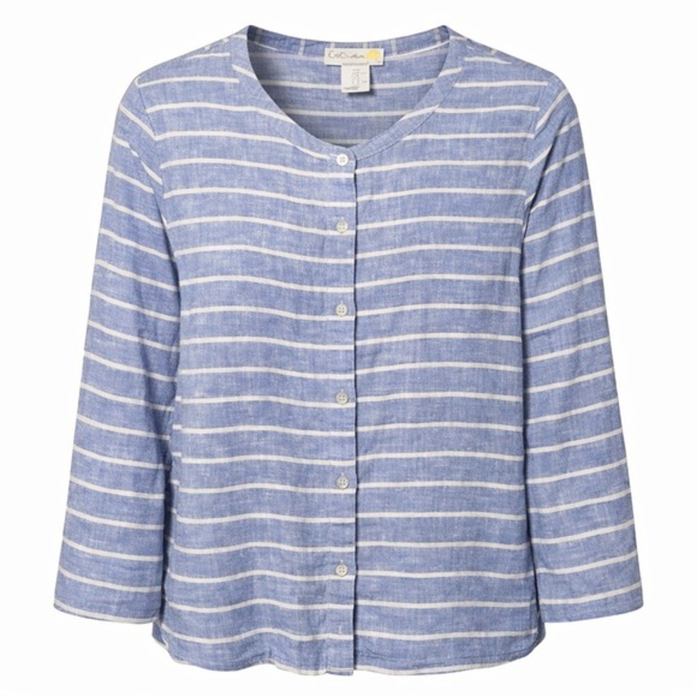 C&C‎ California Womens Blue White Striped 100% Linen Button Down Shirt Pockets M